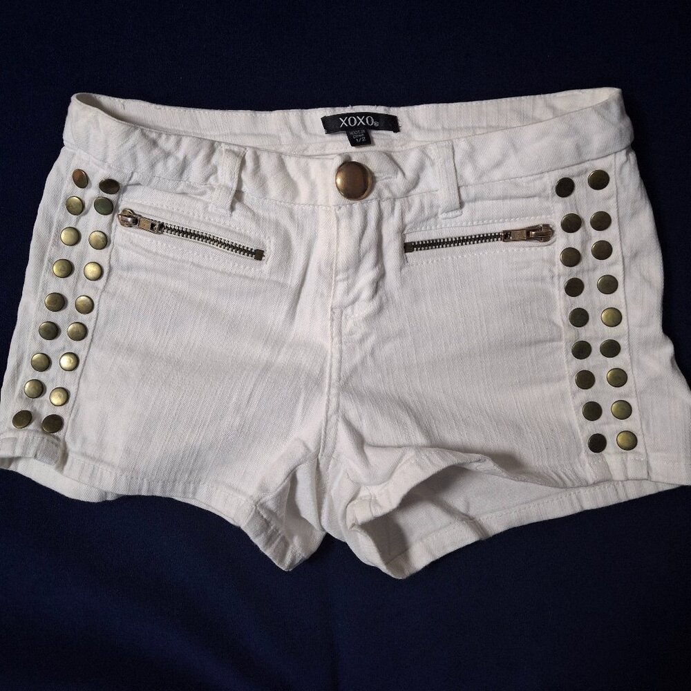 Gold Detail XOXO White Jean shorts